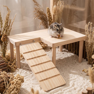 Plataforma de madera de dos pisos para hámster, juguete duradero de madera maciza para interiores, refugio para animales pequeños - Product Image 2
