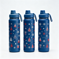 Botella de Agua de Acero Inoxidable de 24oz con Diseño Navideño Impreso en 5D, Tapa con Asa a Prueba de Fugas, Aislamiento al Vacío de Doble Pared, Regalo Navideño