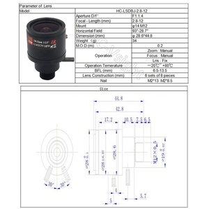 3MP F1.4 2,8-12mm Zoom Manual <span class=keywords><strong>Varifocal</strong></span> Cctv Lente M12 Lente de montaje para sensor de imagen de 1/2.5" - Product Image 2