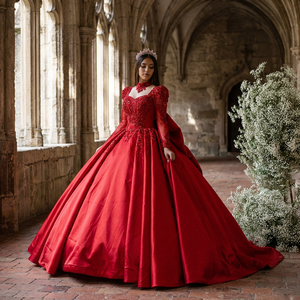 Vestidos de Novia Modernos de Manga Larga con Apliques de Cuentas de Cristales de Lujo, Vestido de Baile con Lentejuelas Xs055 para - Product Image 1