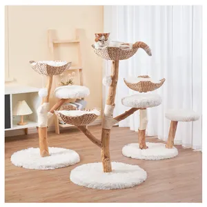 Suppliers Custom Log Color Luxury Natural Solid Real Wood Climbing Cat Tree With 100% Natural Sisal