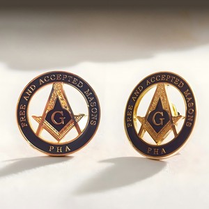 Ensemble de pin's de revers maçonniques personnalisés OEM, vente en gros, plaqué or, badge PHA Francs-Maçons, broche en émail personnalisable - Product Image 1