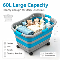 Panier à linge pliable 60L avec roulettes universelles, panier à linge sale, double poignée, design ventilé pour le rangement dans la buanderie
