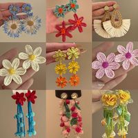 Anting-anting bunga kain jarum perak, bahan alloy, grosir pesta wanita, Yiwu