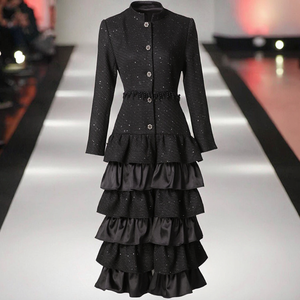 Trench alla moda di lusso da <span class=keywords><strong>donna</strong></span> 2025 abito da festa Casual in Patchwork nero di <span class=keywords><strong>capodanno</strong></span> a pieghe lungo cavo estivo - Product Image 4