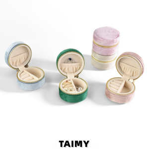 Wholesale Mini Round Velvet Zipper Jewelry <strong>Box</strong> Portable Travel Ring Earring Storage Case Custom Logo Jewelry Gift Packaging <strong>Box</strong> - Product Image 2