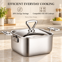 WOXIANG Marmite carrée multi-usages 16 cm en acier inoxydable triple épaisseur, compatible avec toutes les plaques de cuisson, chauffage uniforme
