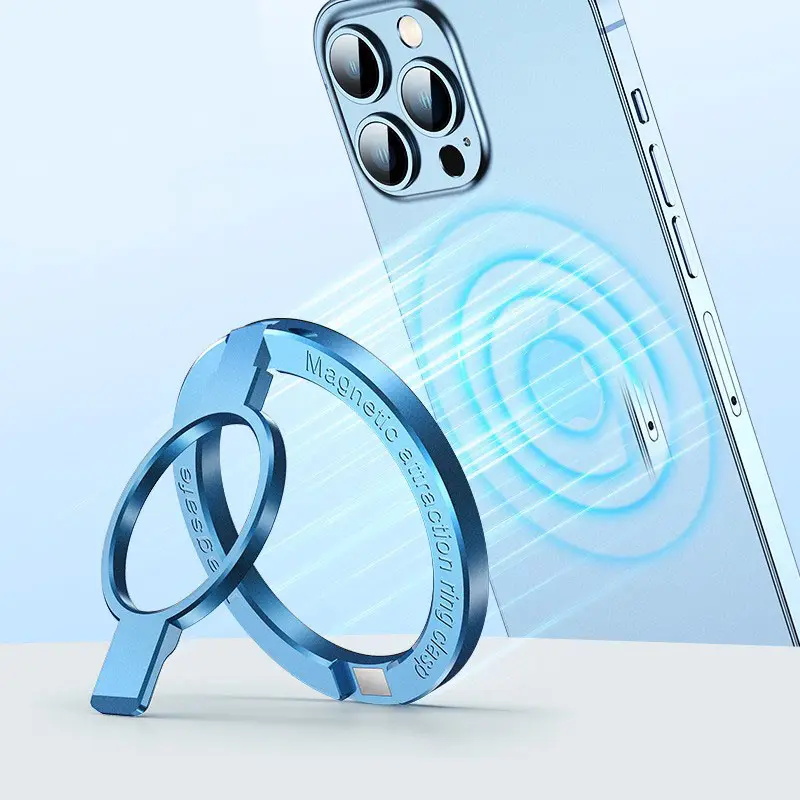 Dudukan ponsel magnet, aluminium fleksibel, pegangan jari dapat dilipat, 360, magnet n52 berputar