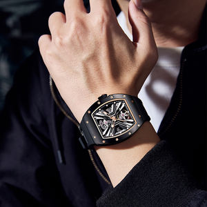 Reloj mecánico automático para hombre con caja de fibra de carbono, correa de silicona, esfera esqueletizada, resistente al agua, deportivo. - Product Image 6