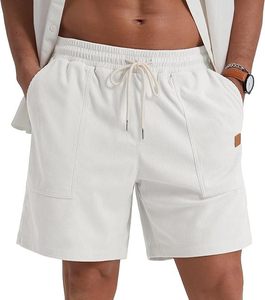 Pantalones cortos para correr transpirables de secado rápido con estampado informal de pana para hombre, cierre de cordón elástico de 4 vías, cintura elástica, deporte de verano - Product Image 2
