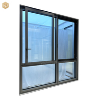 Ventana Corredera Moderna de Aleación de Aluminio Gris, Insonorizada, con Gran Vista, Vidrio Templado Doble, Estilo Villa Horizontal