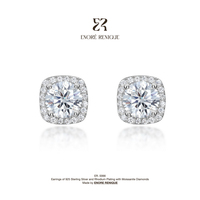 Boucles d'oreilles clous en moissanite taille brillant ronde en forme de coussin avec halo, en argent sterling 925, bijoux raffinés pour femmes et hommes