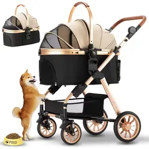 Luxe 3 In 1 Opvouwbare Kinderwagen Met Trolleywielen Wagenwagen Voor Buiten Reizen Van Katten En Honden