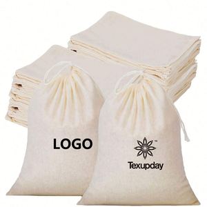Custom Logo Sublimation Print Natural Organic Cotton Muslin Sachet Bags Double Shopping <b>Pouch</b> Canvas <b>Drawstring</b> Gift Bag - Product Image 1