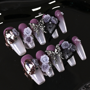 Uñas acrílicas de lujo hechas a mano al por mayor, uñas postizas acrílicas de cobertura completa, etiqueta privada, uñas postizas de alta calidad - Product Image 2