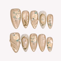 Faux ongles à presser en acrylique 3D gaufré, motif Papillon Rose Champagne, nacré nacré, forme amande, longs, pour séance photo de mariée