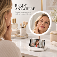 Miroir de Maquillage LED Magnétique de Bureau à Rotation 360° et Luminosité Réglable, Miroir de Beauté avec Balle Magnétique – Vente Directe Usine