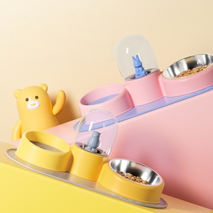 Nouveau dessin animé en trois dimensions automatique mangeoire pour animaux de compagnie deux bols eau potable chat bol de nourriture bol d'eau fournitures pour animaux de compagnie - Product Image 4