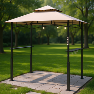 Pergola de jardin Db Grill 8 x 5 pieds beige en aluminium avec éclairage LED, étagères latérales, abri pour barbecue, pavillon extérieur - Product Image 2