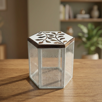 Mini récipient carré à dessert en acrylique de style art moderne personnalisé incrustation de bois couvercle plante plaqué or décoration de la maison mariage-sur