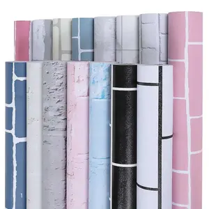 가정 및 침실 도매 방수 디자인을위한 하이 퀄리티 자체 접착 PVC 벽지 롤 현대 벽돌 패턴 벽지
