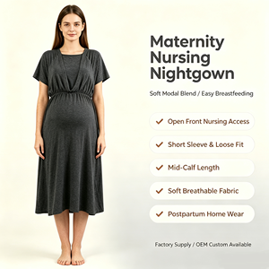 Camicia da Notte <span class=keywords><strong>Premaman</strong></span> in Modal a Maniche Corte, Vestito Comodo per Allattamento Post-Parto e Sonno Domestico per Donne - Product Image 3