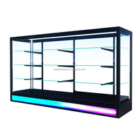 Vitrine en verre robuste avec éclairage néon RVB coloré sur roulettes, vitrine d'exposition à vision panoramique pour les magasins de tabac