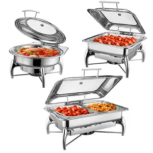 catering equipment hotel restaurant hot display electric silver buffet food warmer stainless steel glass lid chafing dishes