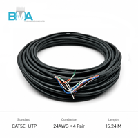 Kabel Jaringan Tembaga Telanjang OEM CAT5E UTP 24AWG 4 Pasang, Selubung PVC Hitam OD5.2mm 15.24M untuk Kabel Ethernet LAN CCTV