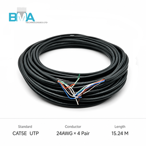OEM CAT5E UTP 24AWG 4 对裸铜网线黑色 PVC 护套外径 5.<span class=keywords><strong>2</strong></span> 毫米 15.24M 用于以太网 LAN CCTV 接线 - Product Image 1