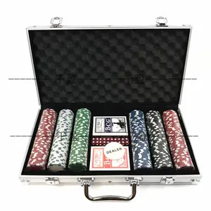 텍사스 블랙 잭 도박에 대 한 300PCS 포커 칩 카지노 칩 2 갑판 카드 놀이 포커 세트 알루미늄 케이스