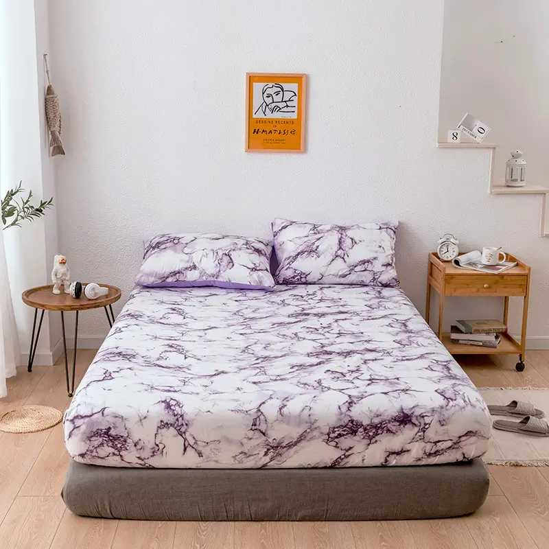 New Design Marble Printing Mattress Cover Fitted Bed Sheet For Bedroom Decoration