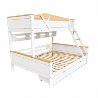 Lit superposé en bois de pin écologique pour enfants, en forme de maison, avec toboggan, design maisonnette pour la chambre des garçons et des filles