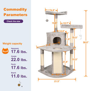 قفز قطيفة كبيرة حديثة متكاملة مع منصة السيزال والخشب وإطار التسلق للقطط الفيلا - Product Image 2