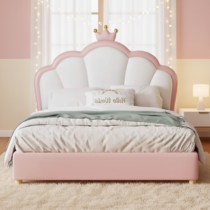 Nuovo Set Camera da <span class=keywords><strong>Letto</strong></span> <span class=keywords><strong>per</strong></span> <span class=keywords><strong>Bambini</strong></span> di Lusso con <span class=keywords><strong>Letto</strong></span> a Corona in Vera Pelle e Legno Resistente allo Sporco, Ecologico, Rosa - Product Image 1