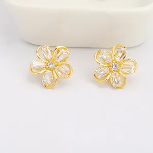 JXX HB-10B Romantic Lady Flower Big Zircon Diamond Clip-on Earrings 925 Silver 18 Plated Earrings For Party Wedding Jewelry