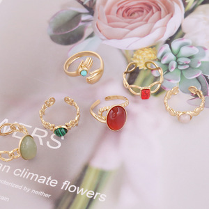 Europa y los Estados Unidos transfronterizos nueva piedra <span class=keywords><strong>natural</strong></span> anillo de acero inoxidable <span class=keywords><strong>metal</strong></span> geométrico señoras anillo moda INS joyería - Product Image 2