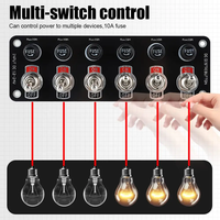 Kit de panel de interruptor de palanca a prueba de agua 6 en 1 DC 12V Multi-Switch 10A Fusible y lámpara azul On-Off SPST Panel de interruptores basculantes