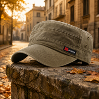 Casquette unisexe personnalisée en toile de coton lavée, style militaire, à calotte plate, avec boucle réglable, casquette de patrouille, casquette de travail vintage, style urbain