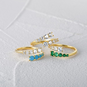 Mode de luxe en argent Sterling 925 plaqué or bijoux <span class=keywords><strong>vert</strong></span> bleu zircon cubique ouvert taille réglable bagues pour les femmes - Product Image 3