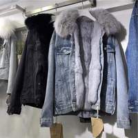 Nouveau Oem Fashion Vente en gros Denim femme jean veste fabrique hiver femmes capuche veste court manteau de fourrure