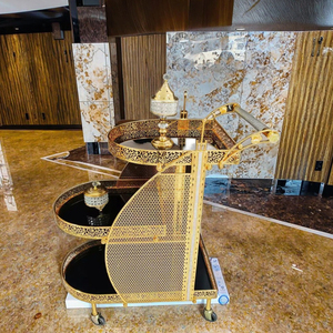 Chariot de service de luxe italien au design mid-century en fer écologique, chariot doré à 4 roues pour hôtels, banquets familiaux, salon - Product Image 6