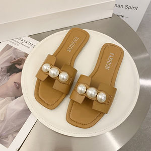 Nuevas Sandalias Planas de Verano para Mujer con Cuentas y Perlas, Punta Abierta, Estilo Casual, Tallas Grandes, Suaves, con Banda en H, para Playa - Product Image 5