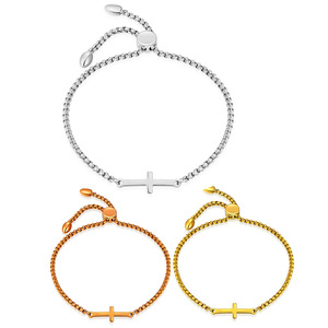 Bracelet croix minimaliste en acier inoxydable réglable trois couleurs unisexe, cadeau bijou - Product Image 1