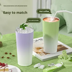 Wholesale New Gradient <b>Ceramic</b> Inner Liner Coffee Mugs with Lid Portable Straw Water <b>Cups</b> for Back to School Car Outdoor Use - Product Image 2