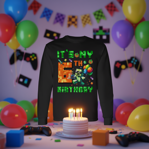 T-shirt à manches longues pour joueur de jeux vidéo, avec numéro de pixel « C'est mon 6e anniversaire » - Product Image 3