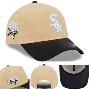 Casquette de baseball en daim unisexe 5 panneaux de haute qualité Logo de broderie personnalisé Casquettes de baseball à bord incurvé bicolore - Product Image 1