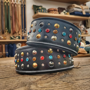 Collier pour chien en cuir fantaisie de qualité supérieure, rembourré, avec rivets, motif uni, couleur personnalisée, toutes saisons, toutes tailles disponibles, vente en gros - Product Image 3