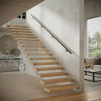 Design fantastique, porte-à-faux extérieur en acier solide, faisceau caché, marches en bois en forme de L, escalier flottant droit avec balustrade en verre