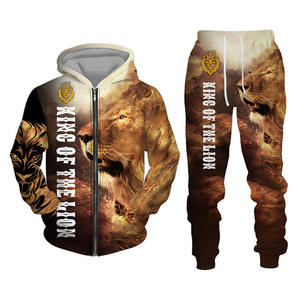 Automne et hiver hommes survêtement 3D le Lion imprimer fermeture éclair sweats à capuche pantalons ensembles décontracté hommes vêtements femmes survêtement - Product Image 2